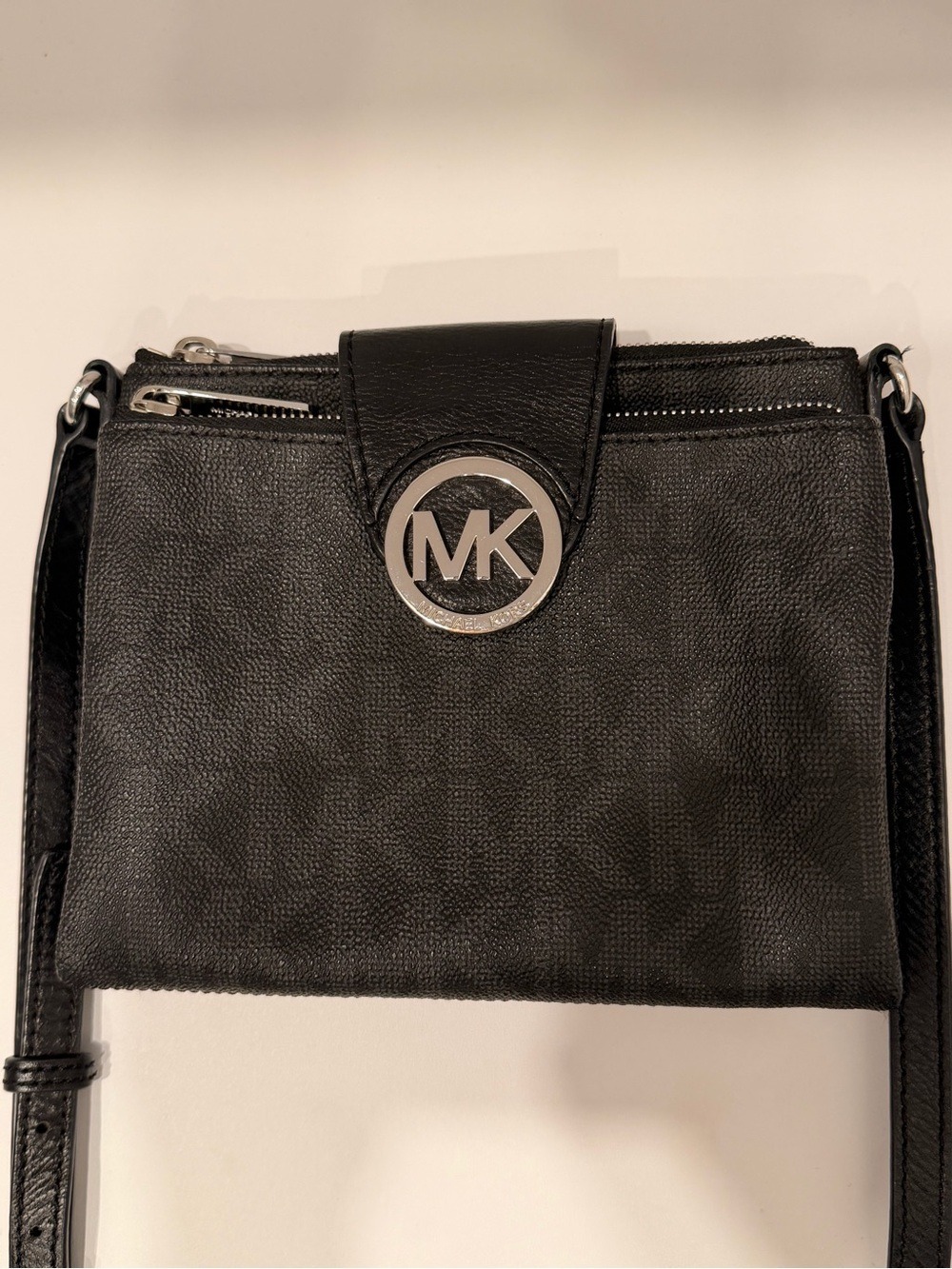 Michael Kors Fulton Black Monogram Crossbody Silver Hardware